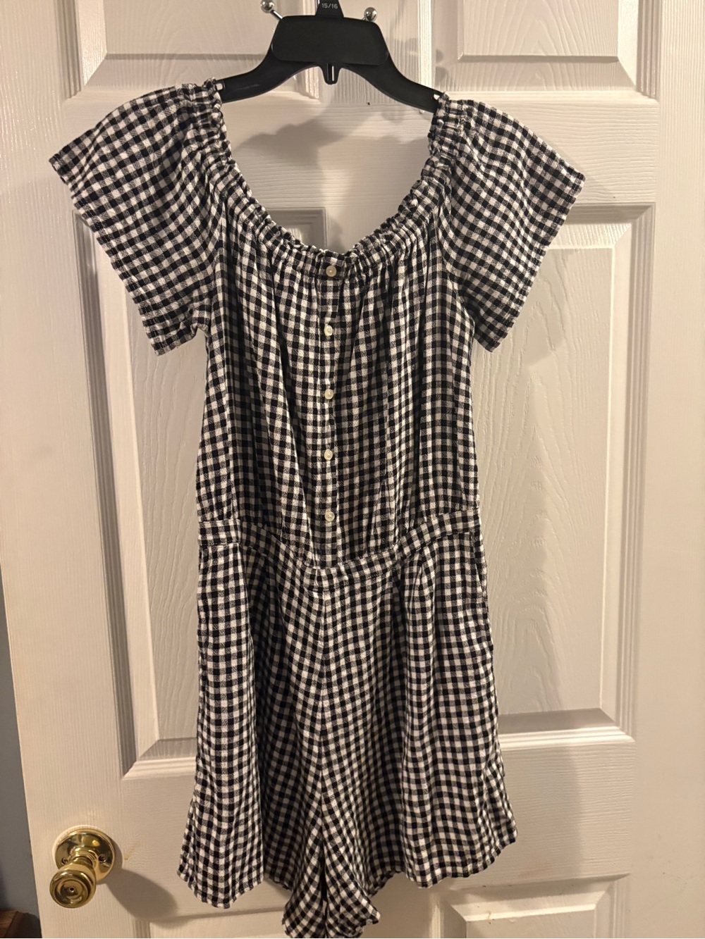 Old Navy Black and White Gingham Off-Shoulder Romper